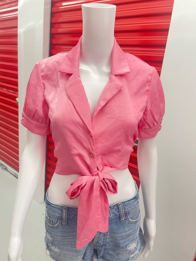 Pink Tie-Front Crop Top - photo 2