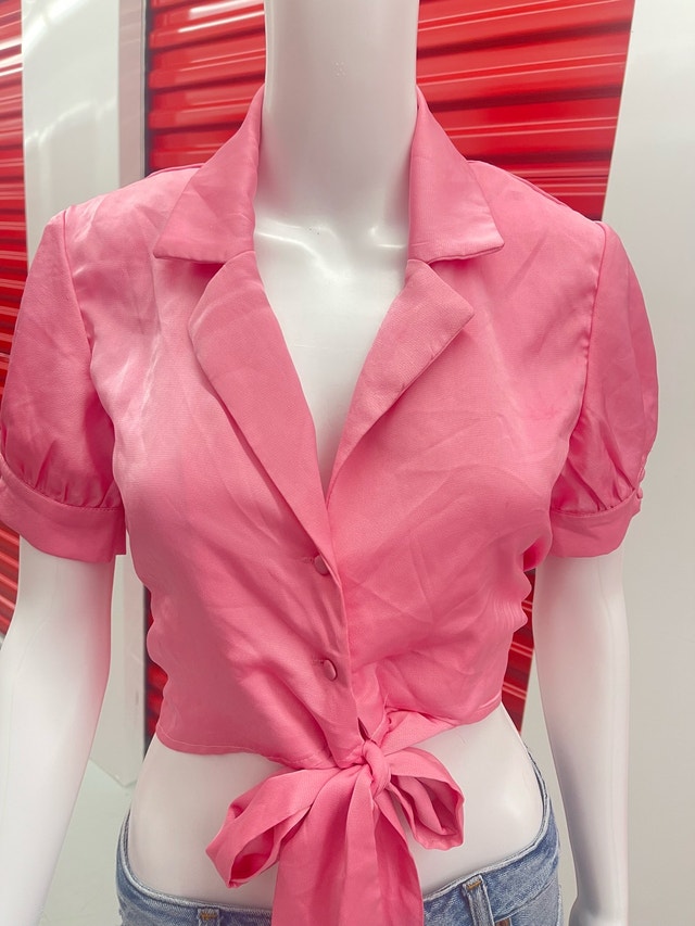 Pink Tie-Front Crop Top - photo 3