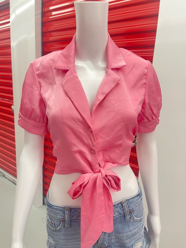 Pink Tie-Front Crop Top - photo 4