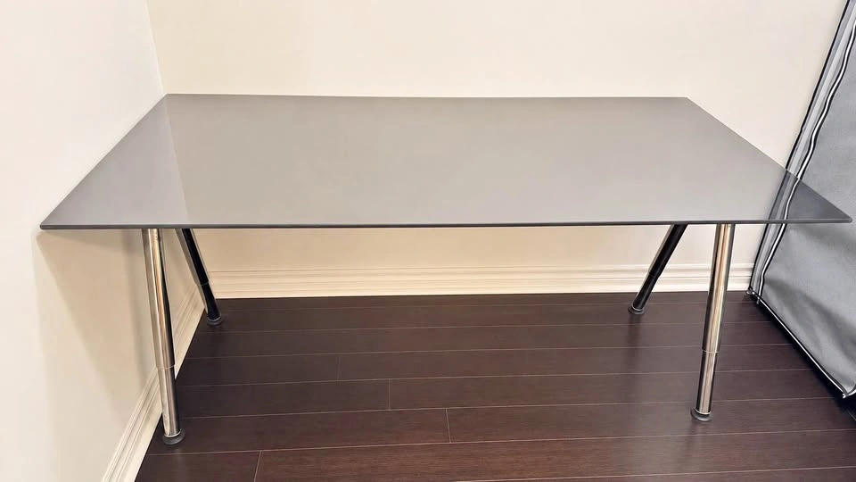 Grey Glass Top Desk with Adjustable Chrome Legs