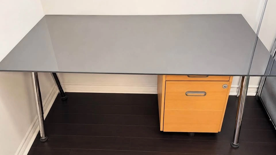 Grey Glass Top Desk with Adjustable Chrome Legs - photo 2