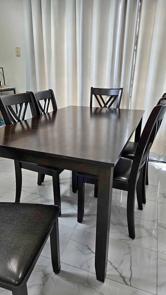Dark Wood Dining Table with 6 Chairs
