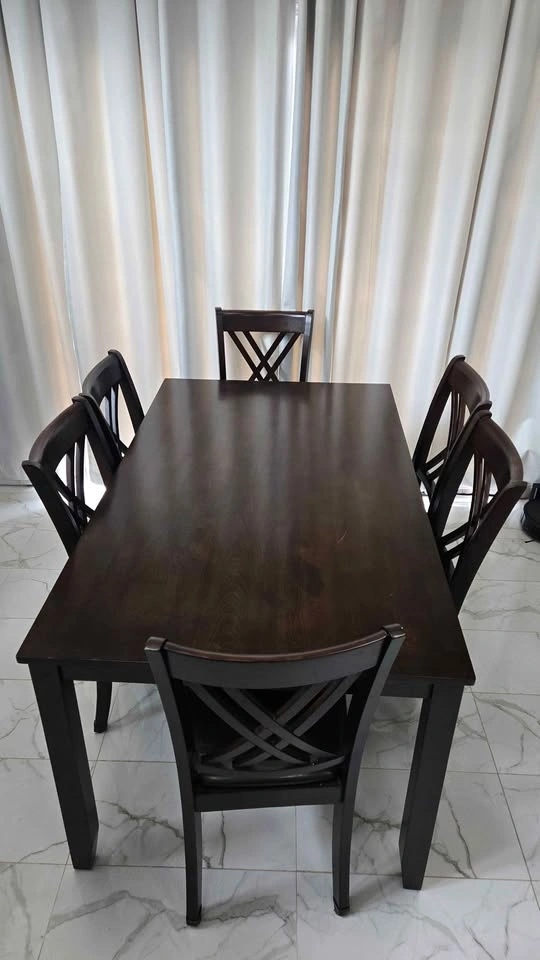 Dark Wood Dining Table with 6 Chairs - photo 3
