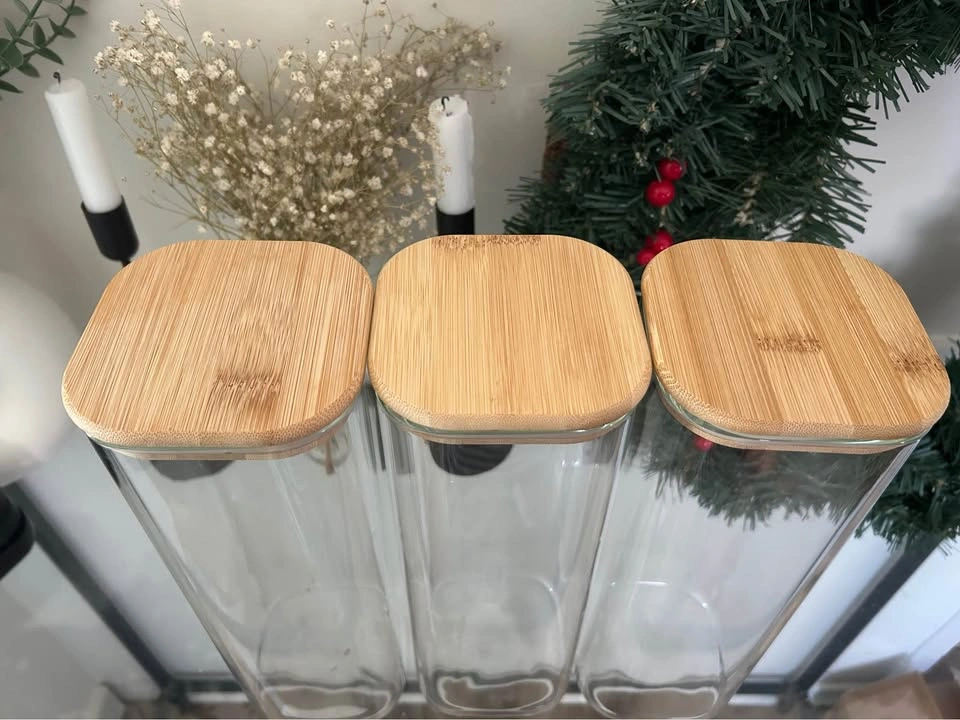 Set of 3 Tall Glass Canisters with Bamboo Lids - photo 2