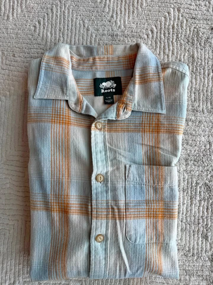 Roots Men’s Organic Cotton Plaid Button-Up Shirt – Size Large