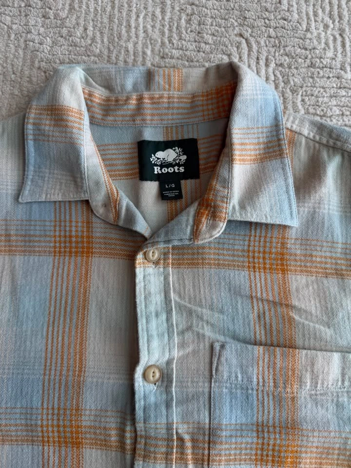 Roots Men’s Organic Cotton Plaid Button-Up Shirt – Size Large - photo 4