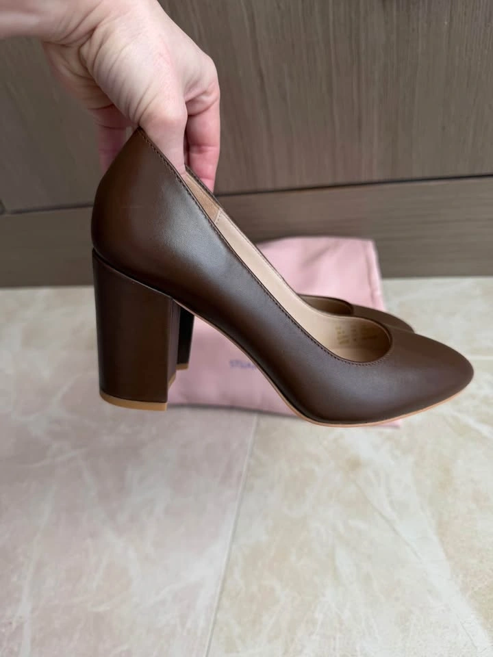 Brand New Stuart Weitzman Brown Leather Block Heel Pumps Size 6 - photo 2