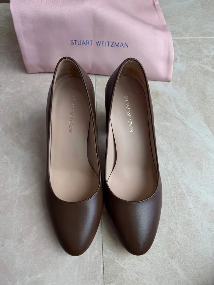Brand New Stuart Weitzman Brown Leather Block Heel Pumps Size 6 - photo 3