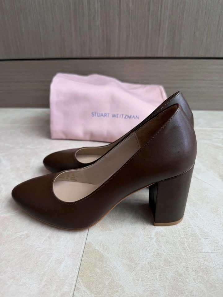 Brand New Stuart Weitzman Brown Leather Block Heel Pumps Size 6 - photo 4