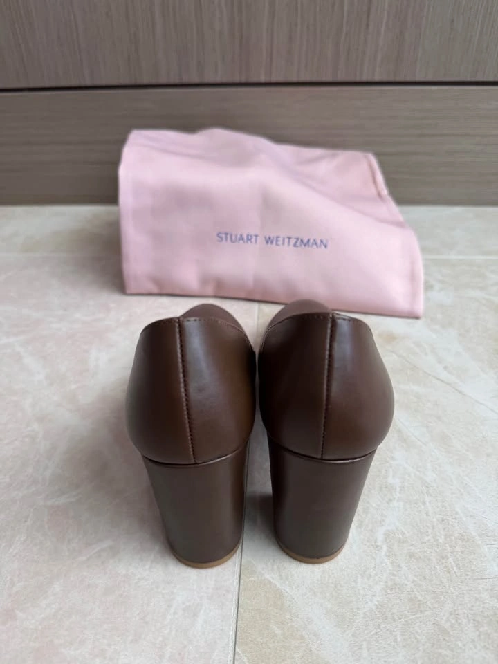 Brand New Stuart Weitzman Brown Leather Block Heel Pumps Size 6 - photo 5