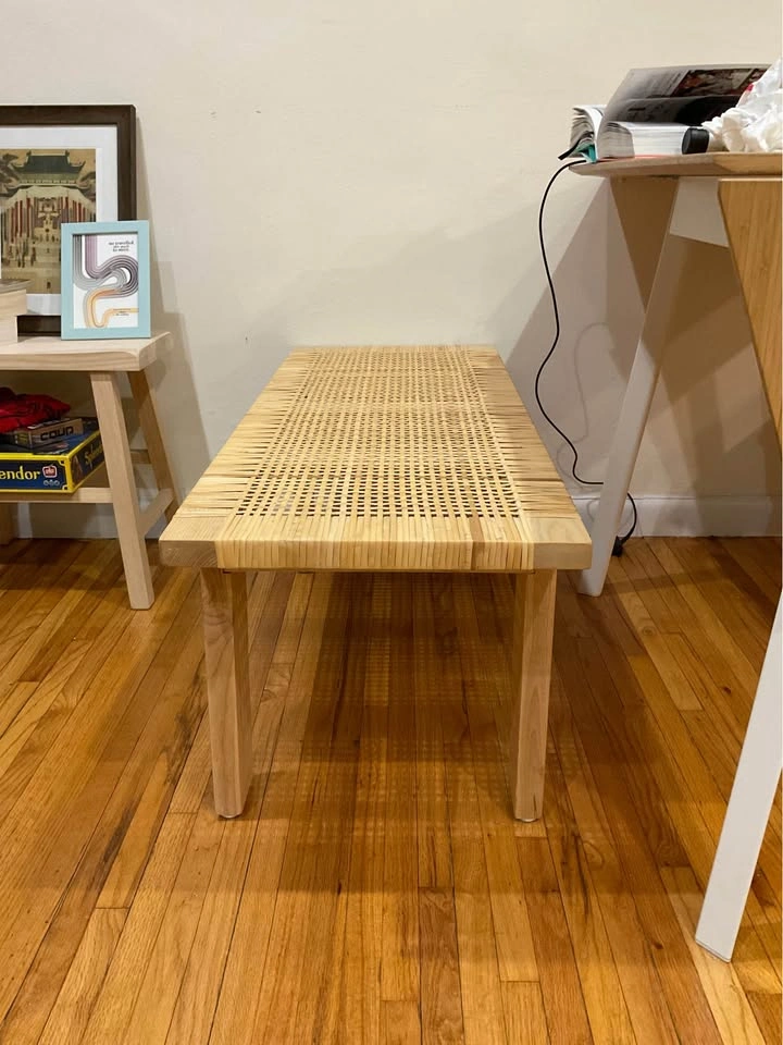 Japandi Woven Rattan Entryway Bench with Ash Wood Legs - photo 2