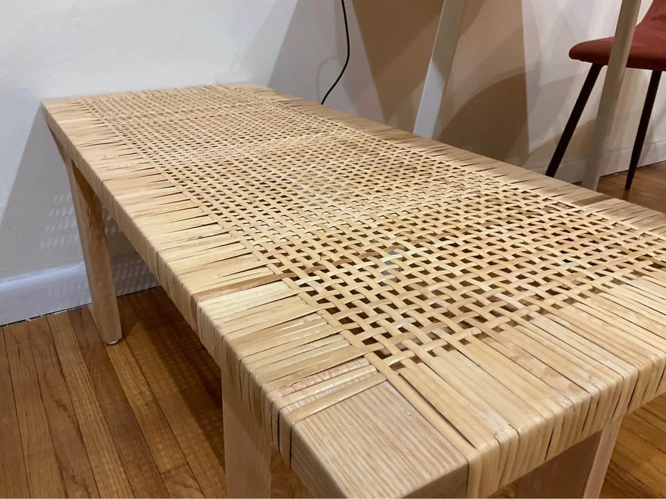 Japandi Woven Rattan Entryway Bench with Ash Wood Legs - photo 3