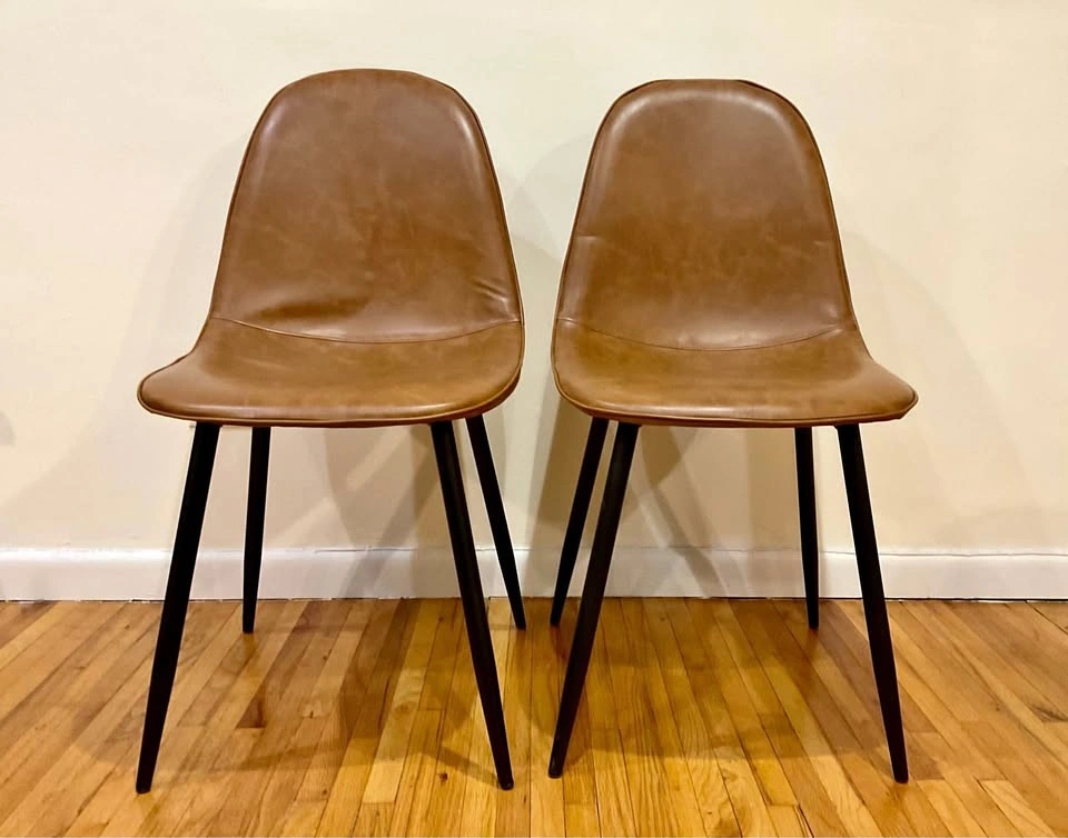 Pair of Brown Faux Leather Dining Chairs