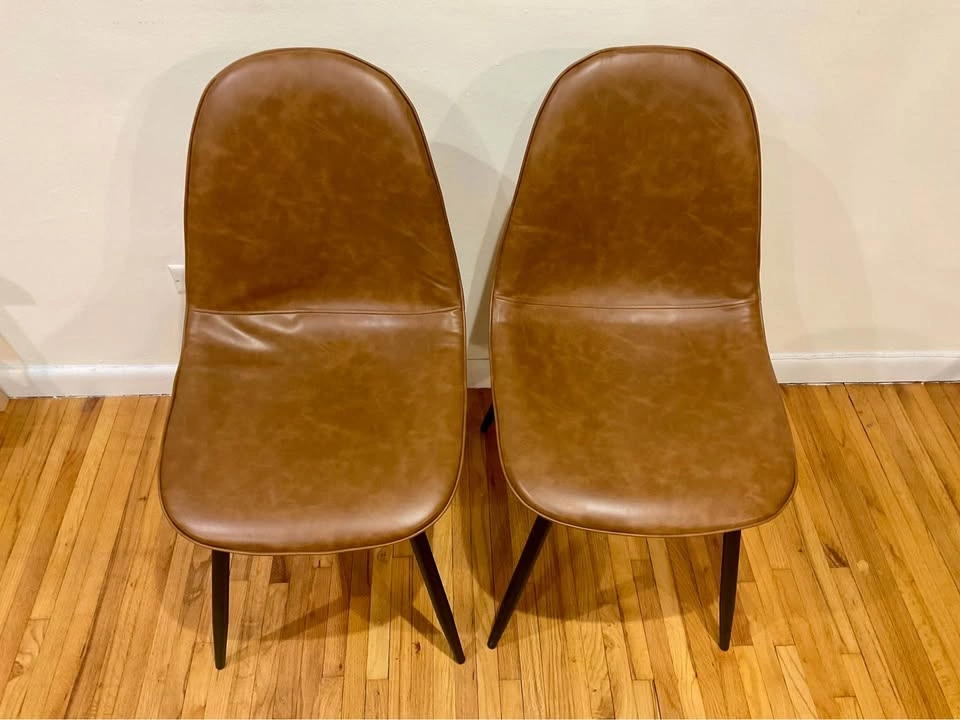 Pair of Brown Faux Leather Dining Chairs - photo 2
