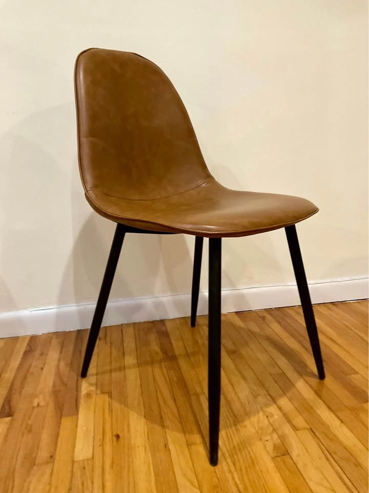 Pair of Brown Faux Leather Dining Chairs - photo 3