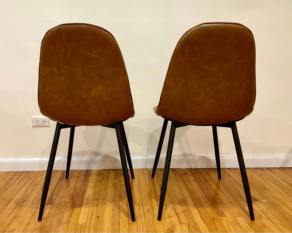 Pair of Brown Faux Leather Dining Chairs - photo 4