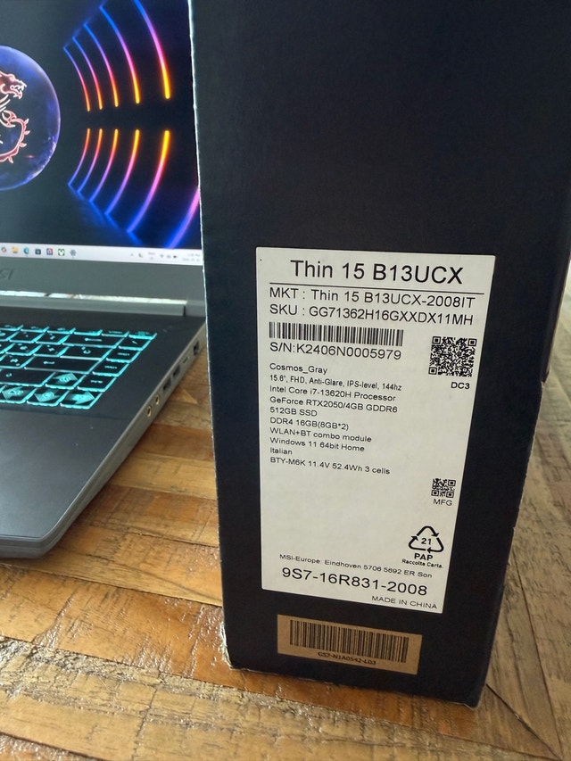 MSI Thin 15 Gaming Laptop i7 13th Gen RTX 2050 16GB RAM - photo 2