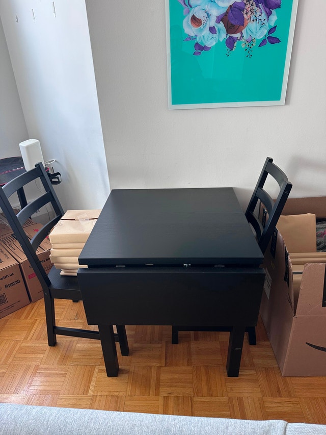 Kitchen table and 2 chairs, black, NORDVIKEN drop-leaf Ikea