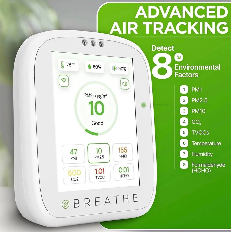 Breathe Air Monitor Plus Smart Air Quality Monitor 8-In-1