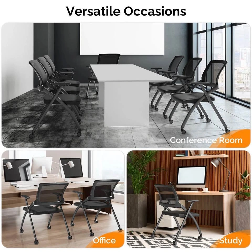 2 Pack Foldable Office Chair with Wheels & Armrest - photo 2