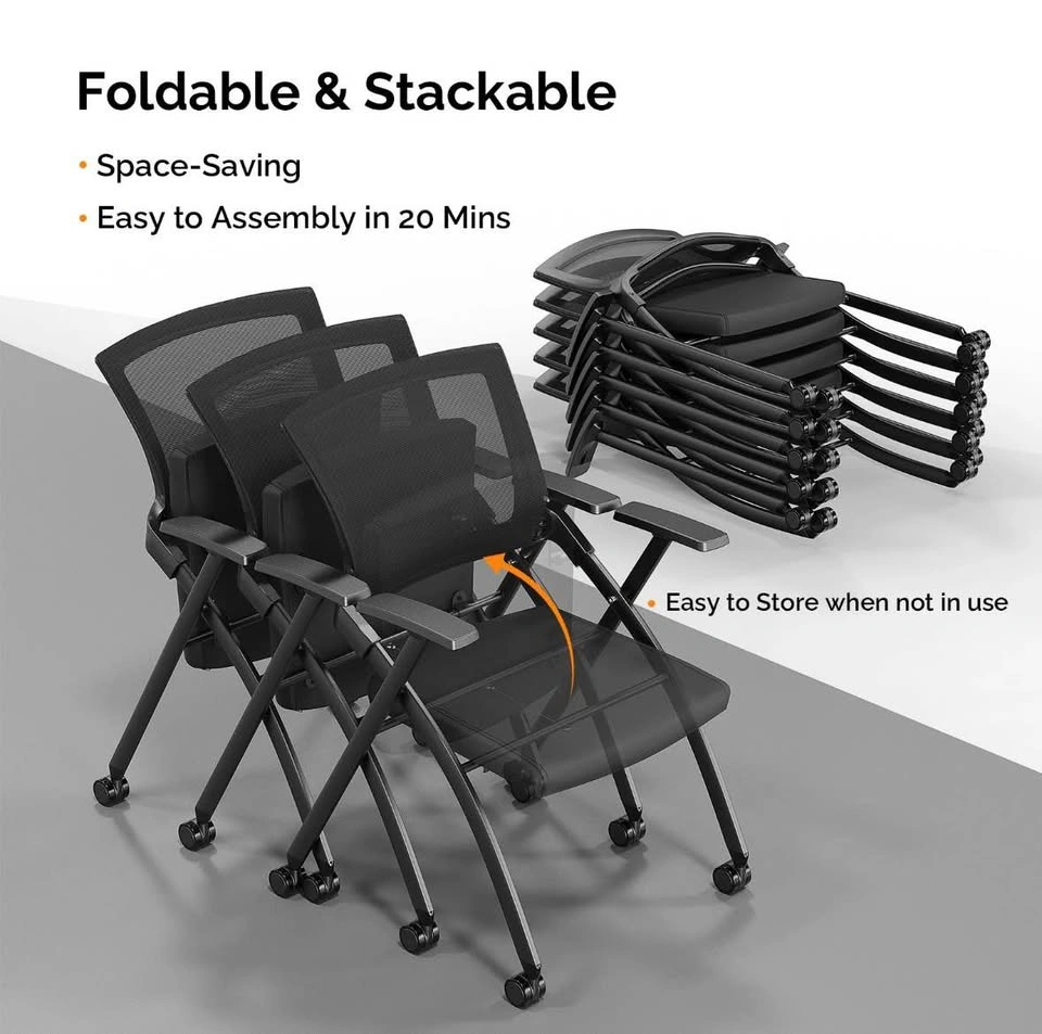 2 Pack Foldable Office Chair with Wheels & Armrest - photo 3
