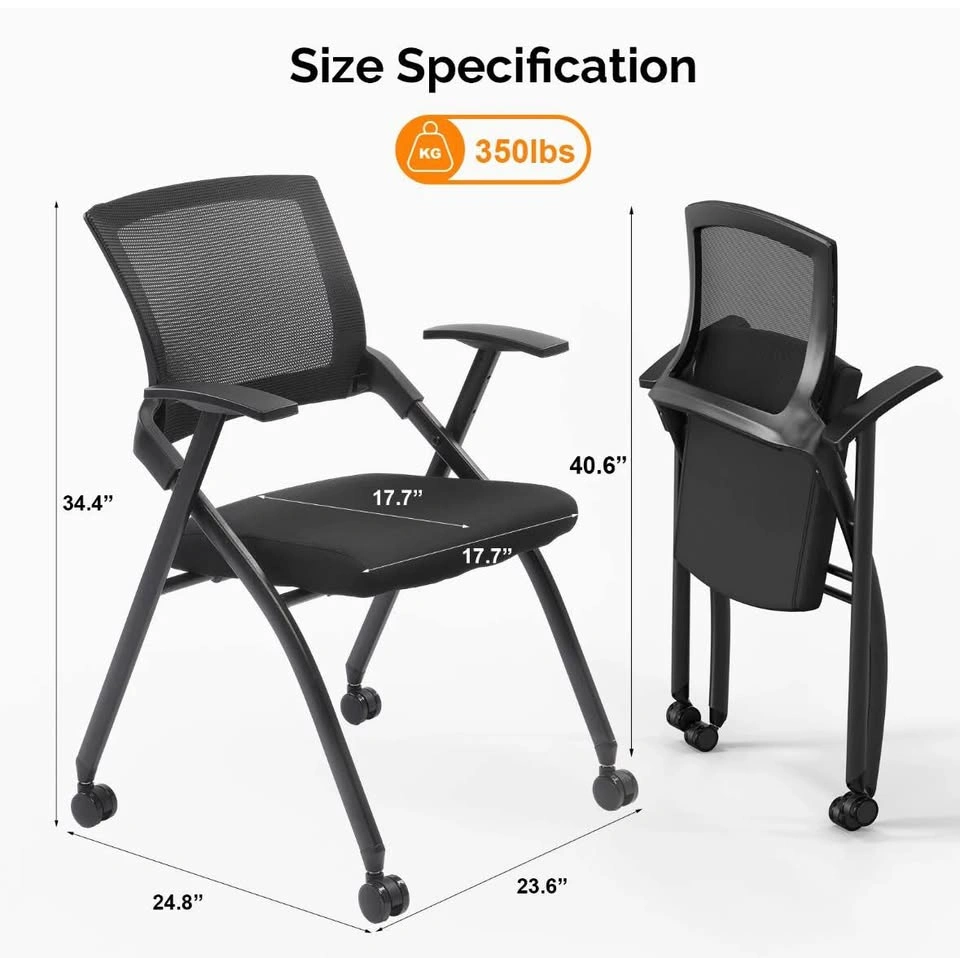 2 Pack Foldable Office Chair with Wheels & Armrest - photo 4