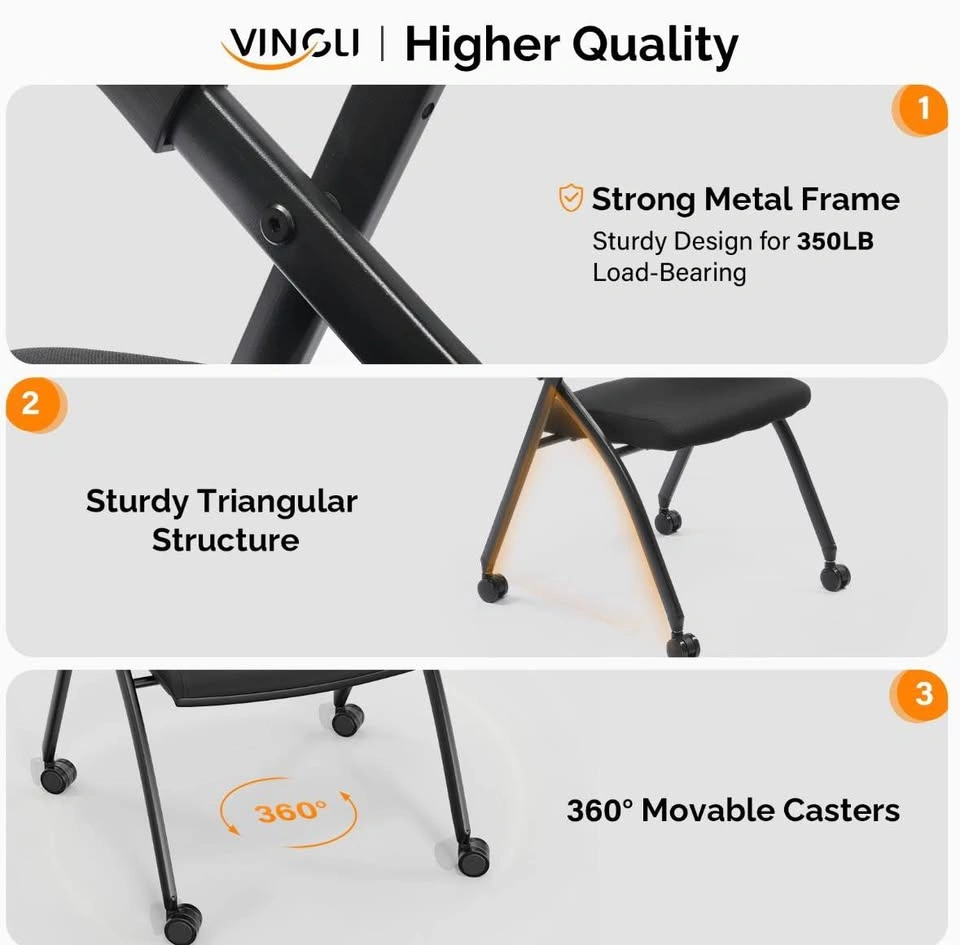 2 Pack Foldable Office Chair with Wheels & Armrest - photo 5