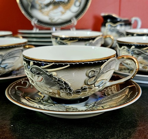 Kutani Porcelain Tea Set With Dragon Moriage - 19 Pieces - photo 2