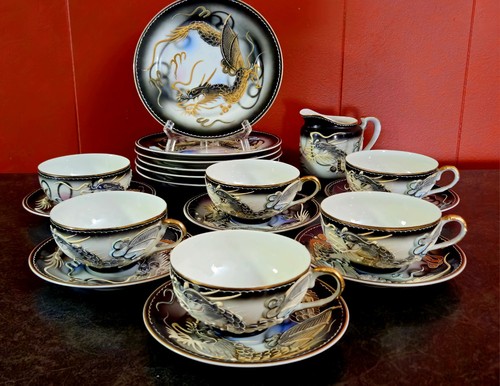 Kutani Porcelain Tea Set With Dragon Moriage - 19 Pieces - photo 4