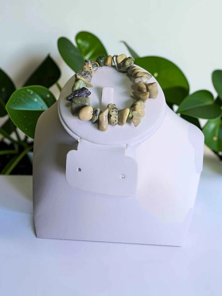 Serpentine Stone Beaded Bracelet Natural Gemstone Chunky - photo 3