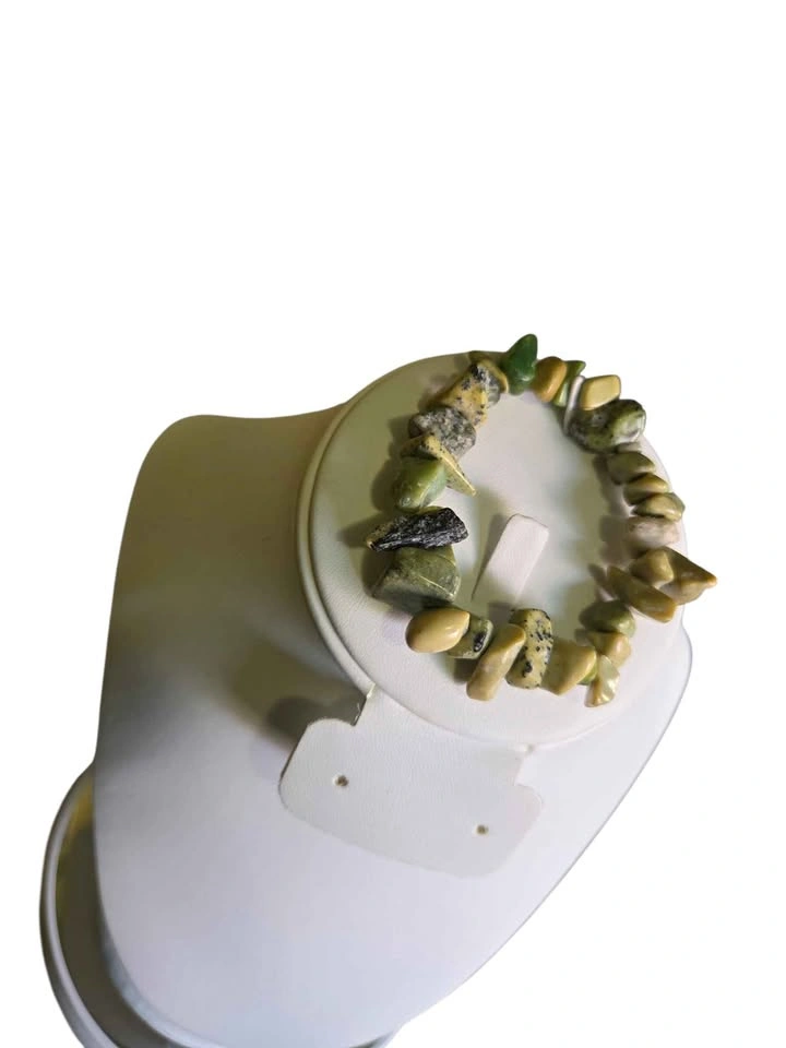 Serpentine Stone Beaded Bracelet Natural Gemstone Chunky - photo 5