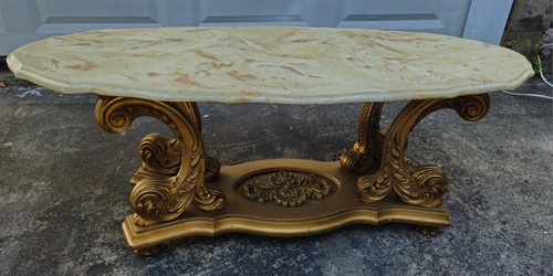 Italian Provincial Marble and Gold Coffee Table 64"