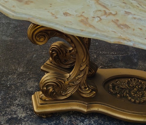 Italian Provincial Marble and Gold Coffee Table 64" - photo 5