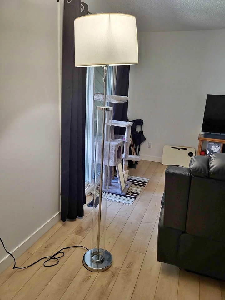 MOVING SALE: Modern 6ft Clear Glass Cylinder & Chrome Floor Lamp