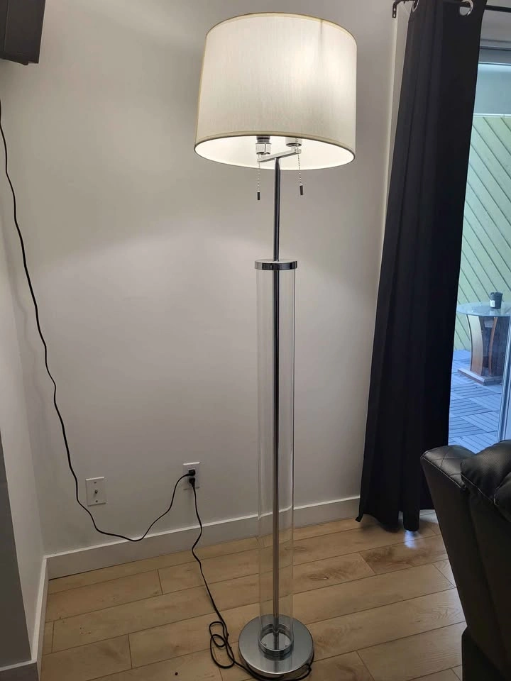 MOVING SALE: Modern 6ft Clear Glass Cylinder & Chrome Floor Lamp - photo 2