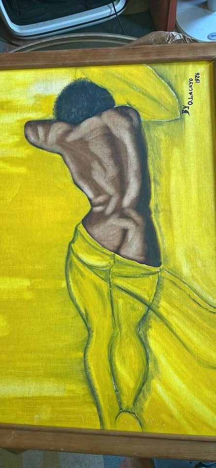 Vintage Mid-Century Afrocentric Painting by O. Olasonyo (1976)
