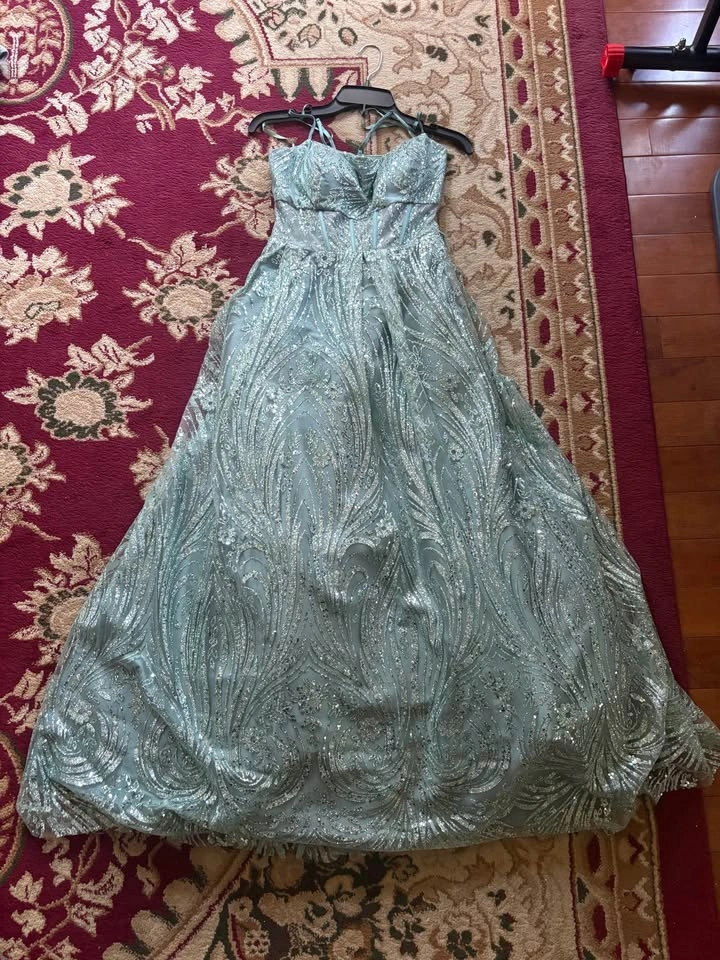 Laura Glitter Corset Gown/Prom Dress - Teal - Size 16 - photo 3
