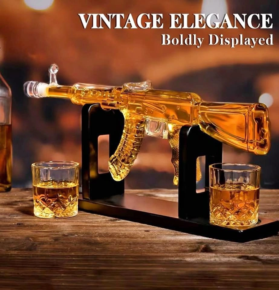 AK47 Military Whiskey Decanter Set with 2 Glasses
