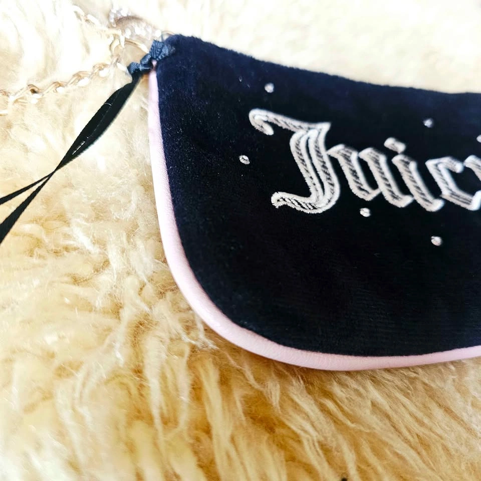 Juicy Couture Velour Wristlet Clutch Bag Pouch Pink Black - photo 4