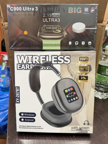 XY-267BT Wireless Headphones w/ Screen + Smart Watch Bundle