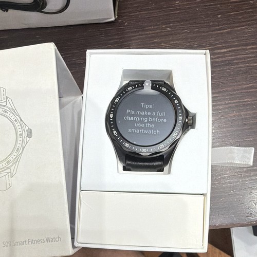 S09 Smart Fitness Watch 46mm Black Leather Band Android iOS