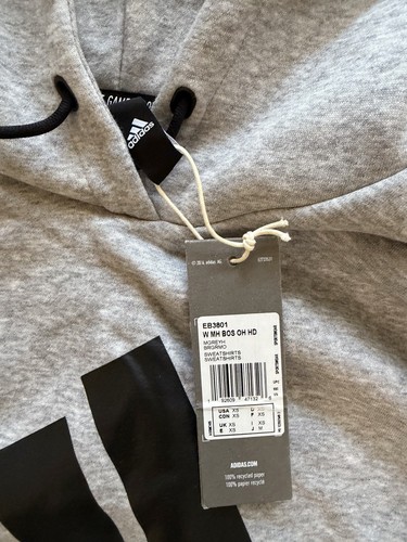 adidas Women’s Gray Logo Graphic Pullover Hoodie Fleece Drawstri - photo 2