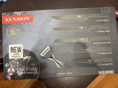 KUNSION KS-0558 6pc Knife Set 8" Chef/Slicer/Bread/Peeler - photo 2