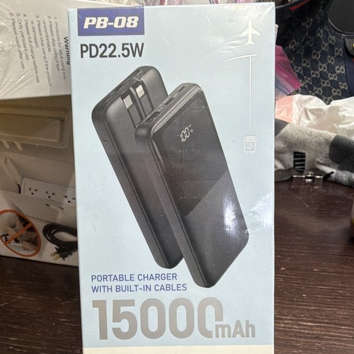 PB-08 15000mAh PD 22.5W Power Bank w/ Built-In Cables, USB-C