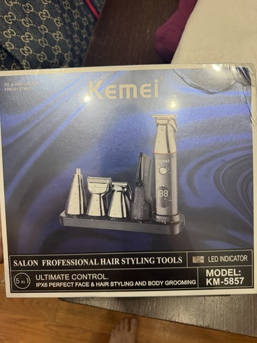 Kemei KM-5857 Haircutting Kit 5 Heads LED Indicator Blue