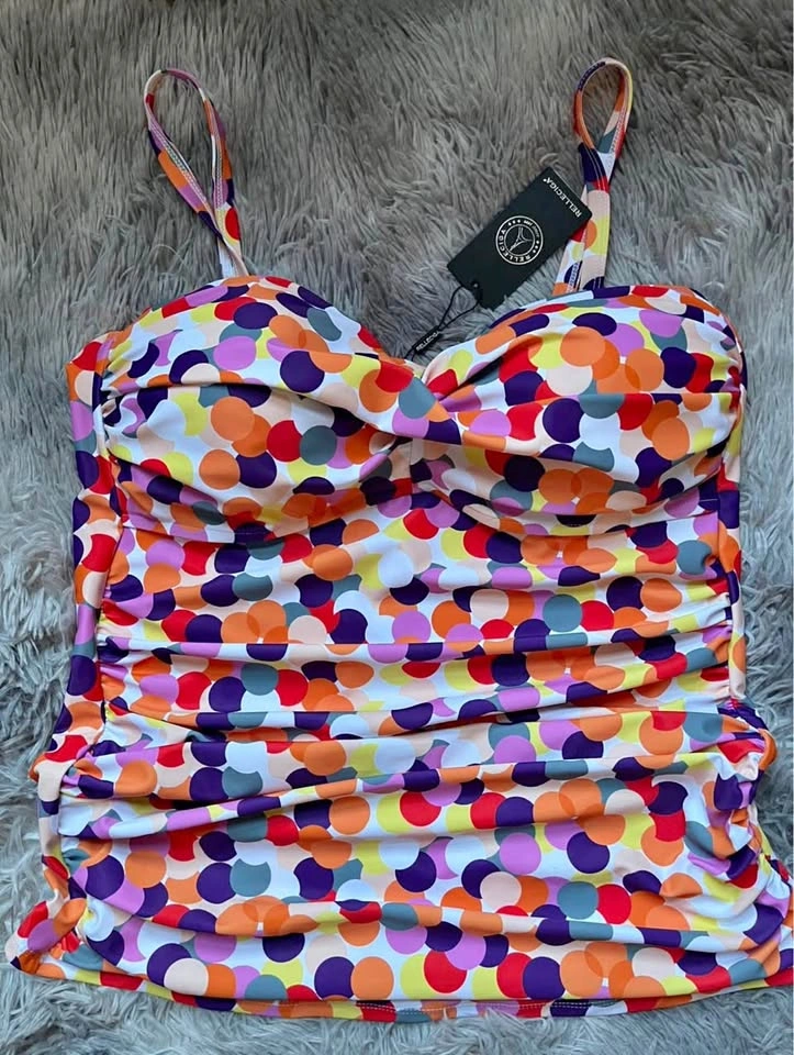 RELLECIGA Women's Bandeau Ruched Tankini Top Swimsuits - LARGE