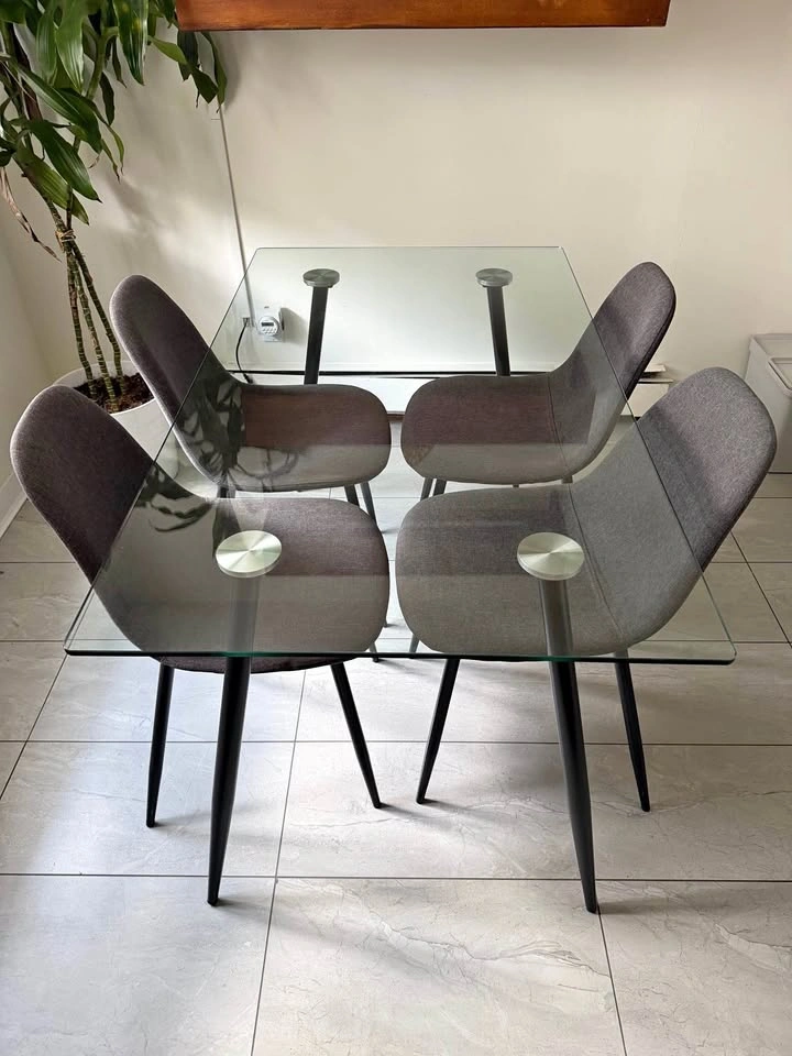Modern Glass Dining Table with 4 Chairs