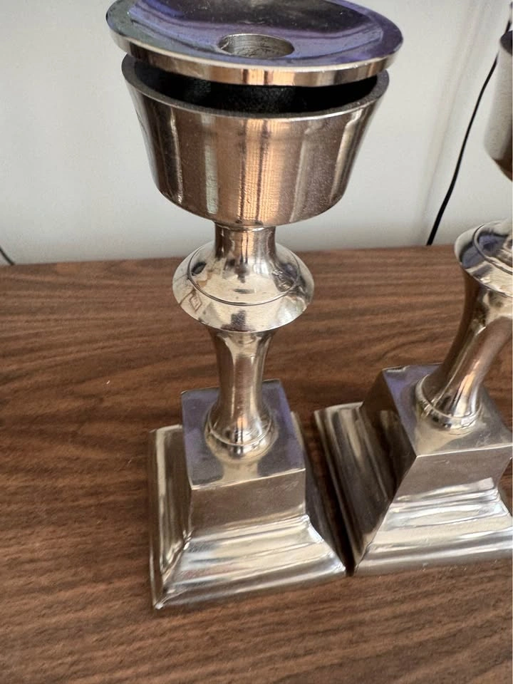 Pair of Silver Metal Pedestal Candlesticks 12 inches tall - photo 3