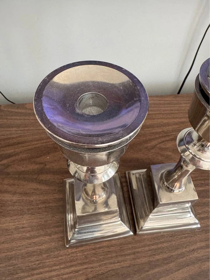 Pair of Silver Metal Pedestal Candlesticks 12 inches tall - photo 4