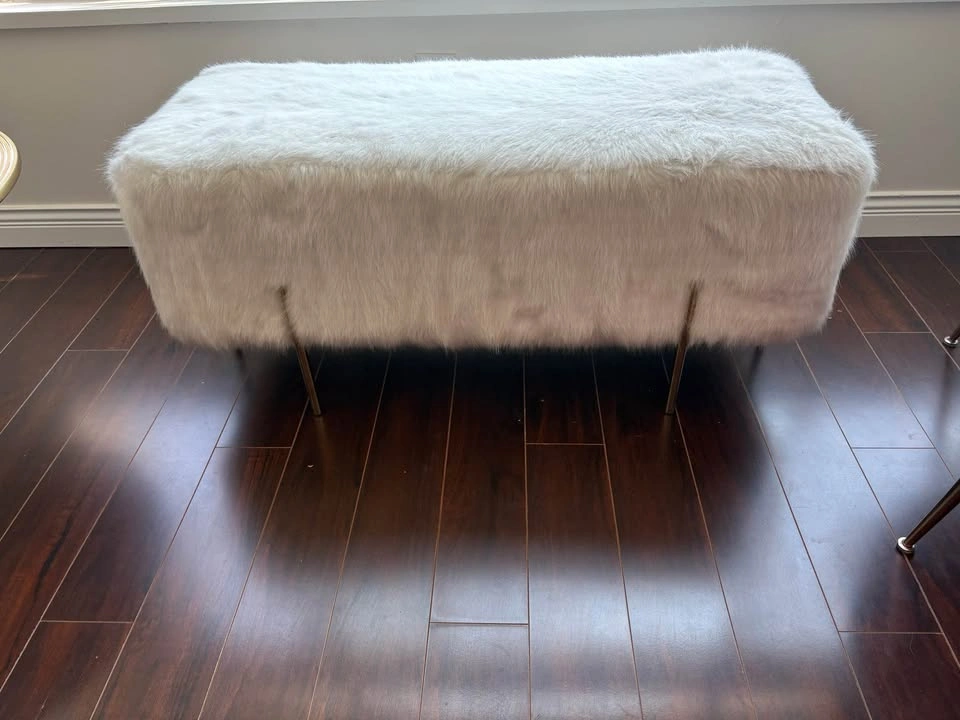 White Faux Fur Accent Chair and Bench Set - photo 2